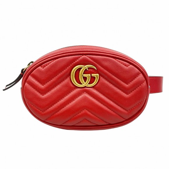 GUCCI Red Leather GG Marmont Fanny Pack - Picture 1 of 11